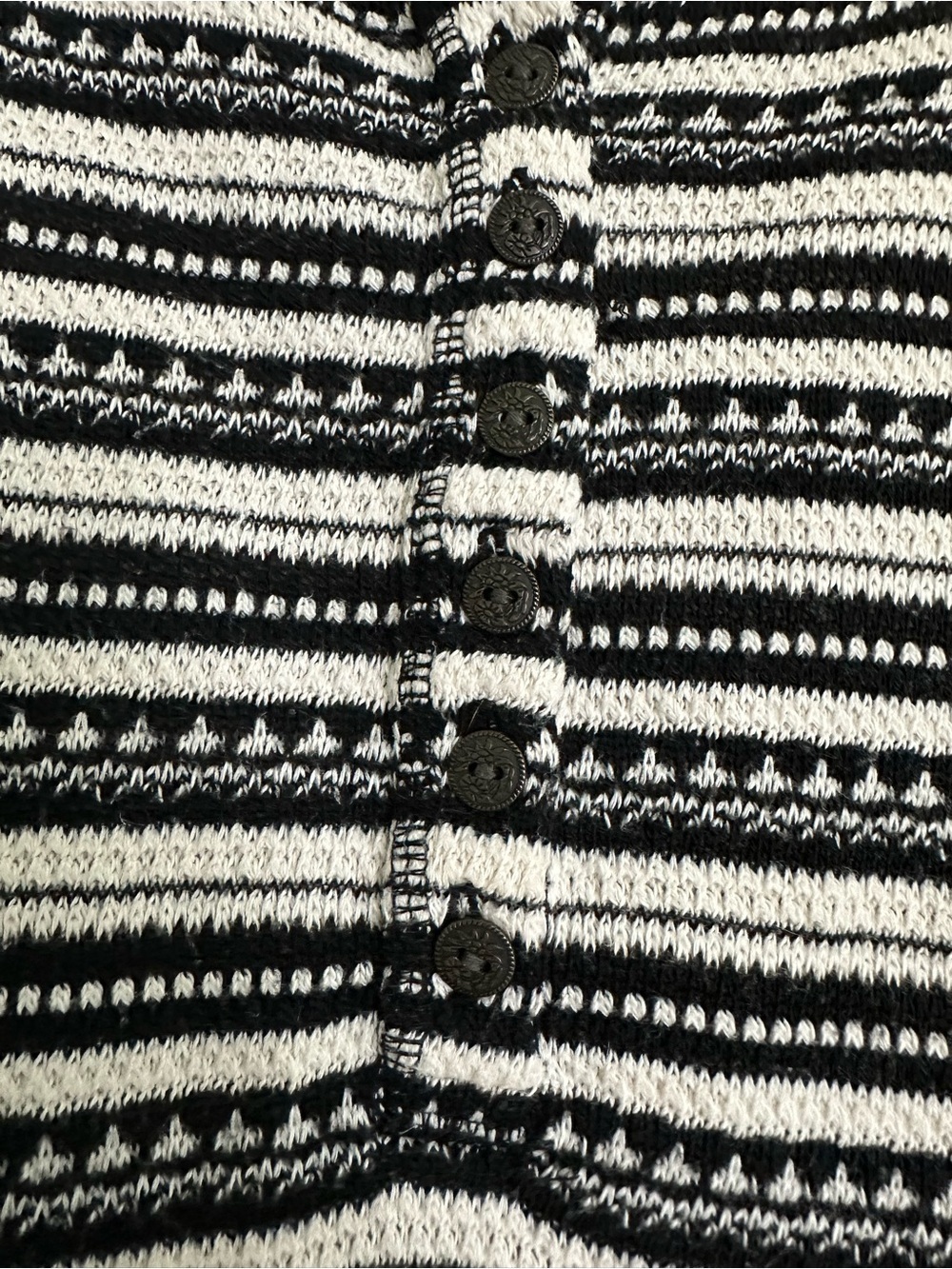 Lucky Brand Chloe Womens XL Black Cream Striped Knit Henley Shirt Sweater Boho - Picture 2 of 8